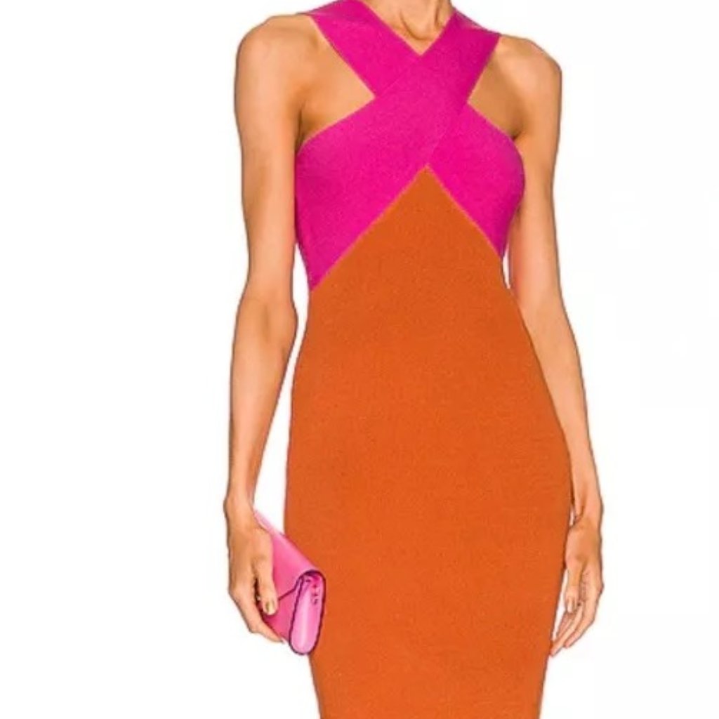 Le Superbe Pink + Orange Knit Halter Midi Dress Size Xs